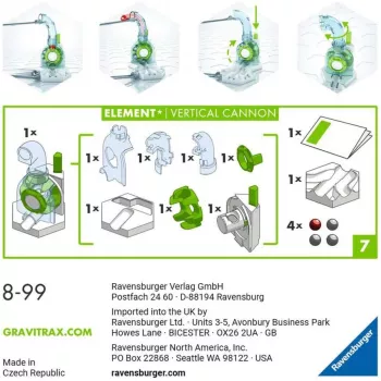 Ravensburger GraviTrax Elements Vertikālais lielgabals – trases papildinājums (27465) marmora lodīšu sistēmām