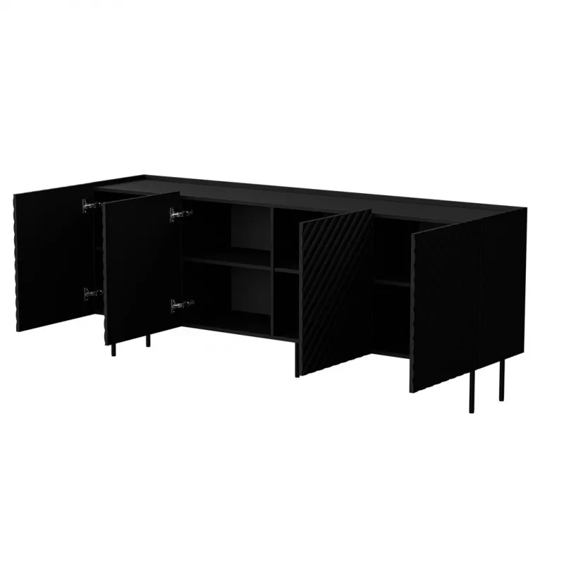 Kumode cama meble LUCCA 4D, 200×40×80 cm, melna, skaidu plātnes rāmis