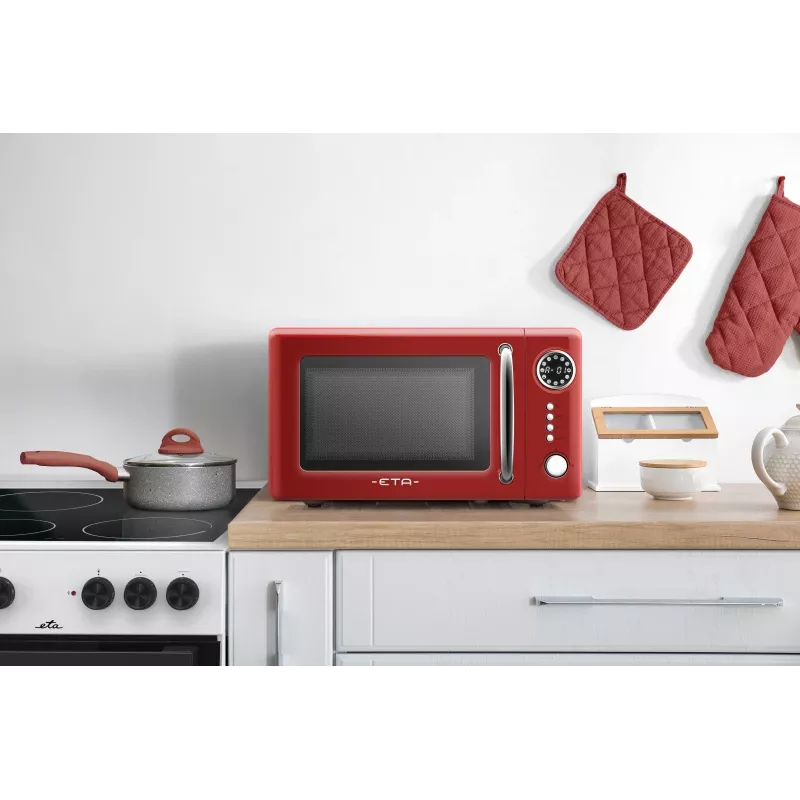 ETA Storio Red Solo galda mikroviļņu krāsns — 20 L, 700 W, 5 jaudas līmeņi, 245 mm pagriežamais šķīvis