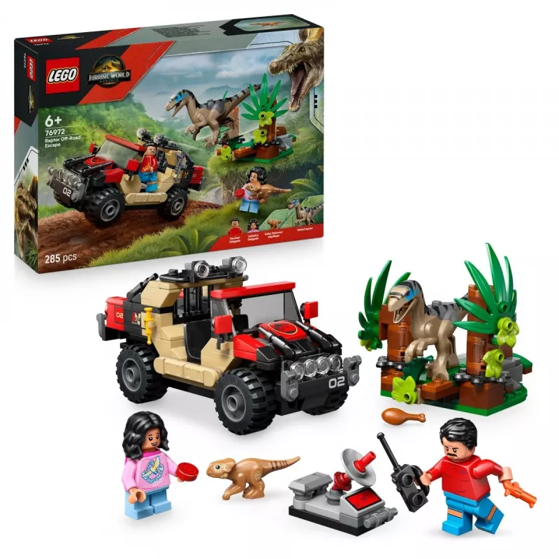 Konstruktors LEGO Jurassic World 76972 Raptora bezceļa bēgšana, 285 gab., 2 minifigūras, vecums 6+