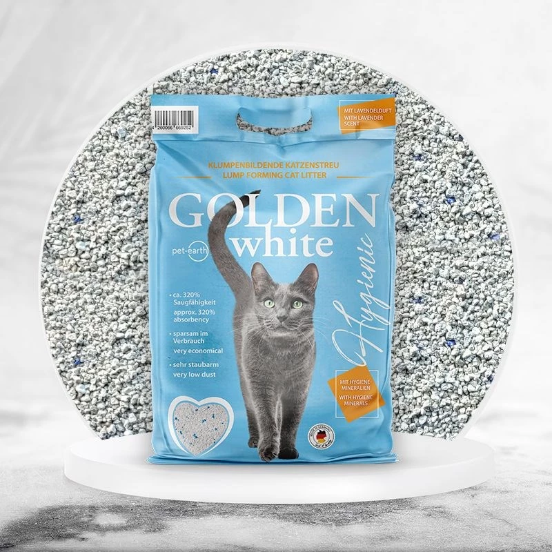 Kaķu pakaiši Golden Grey 14 kg bentonīta kunkuļojoši, lavandas smarža, bezputekļu, nelīp pie ķepām