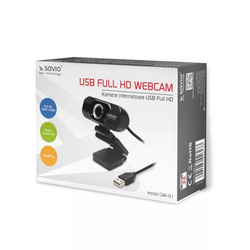 Savio tīmekļa kamera USB Full HD ar iebūvētu mikrofonu