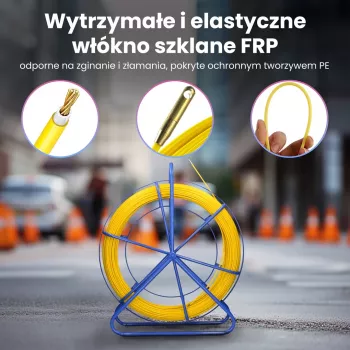 Extralink Pilot 4.5mm 25m | Kabeļu ievilkšanas stienis | stikla šķiedras FRP, d. 4.5mm, g. 25m, dzeltens