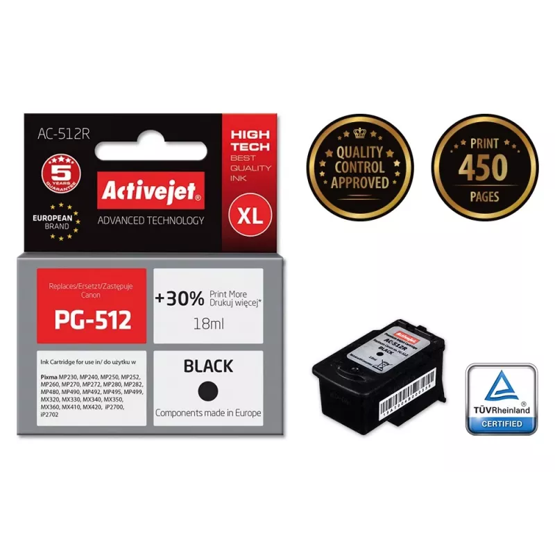 Activejet AC-512R tinte (aizstāj Canon PG-512; Premium; 18 ml; melna)