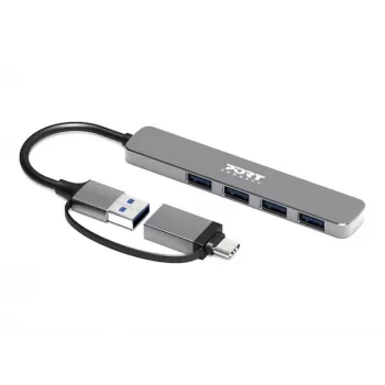 PORT CONNECT | USB-C/USB-A centrmezgls 4 porti USB-A 3.0 5Gbps