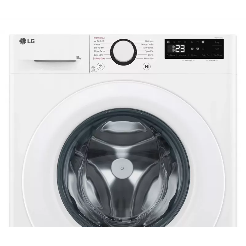 LG F2WR508SWW priekšējās ielādes veļas mašīna, 8 kg, 1200 RPM, tvaika funkcija
