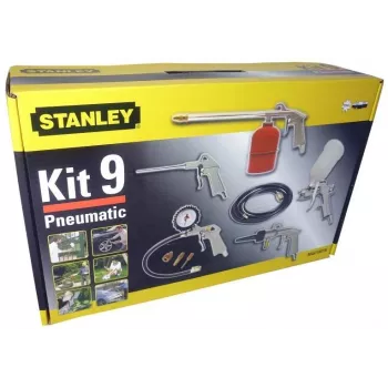 Pneimatiskais instrumentu komplekts STANLEY 9045718STN, 9 daļas, metāla instrumenti, spirālveida šļūtene 5 m, maks. 20 bar
