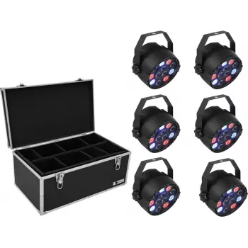 LED PAR gaismekļu komplekts EUROLITE 20000626, 6×36W RGB, skatuves izgaismošanai