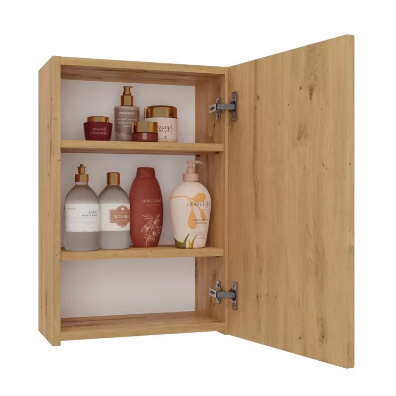 Sienas skapis vannas istabai POLA 1DL ARTISAN — ozola krāsas rāmis, 400×220×600 mm, 3 plaukti