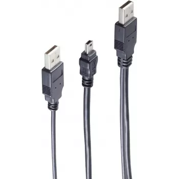 USB kabelis ShiverPeaks BS77150 0,6m 2x USB A Mini-USB B Melns