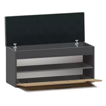 Slēgts apavu skapis Top e Shop PARMA — antracīts un ozols, skaidu plātne, 1000×490×350 mm