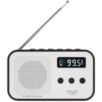 Pārnēsājams digitālais radio Adler AD 1907 — AM/FM, digitālais skaņotājs, modinātājs, USB-C, 600 mAh akumulators, LCD, 20 iegaumētas stacijas, teleskopiskā antena