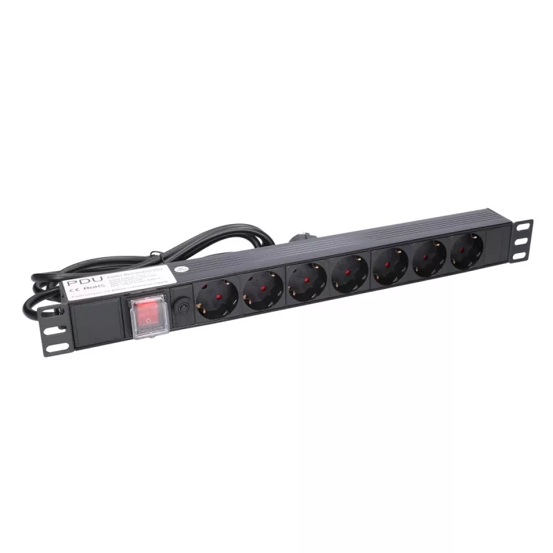 Strāvas sadalītājs Extralink 19 inch 1U 7 kontaktligzdas EU tipa PDU ar slēdzi