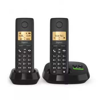 Bezvadu analogais/DECT telefons Gigaset PURE 100A Duo — 2 klausules, skaļrunis, zvanītāja ID, 1,5 collu ekrāns, melns
