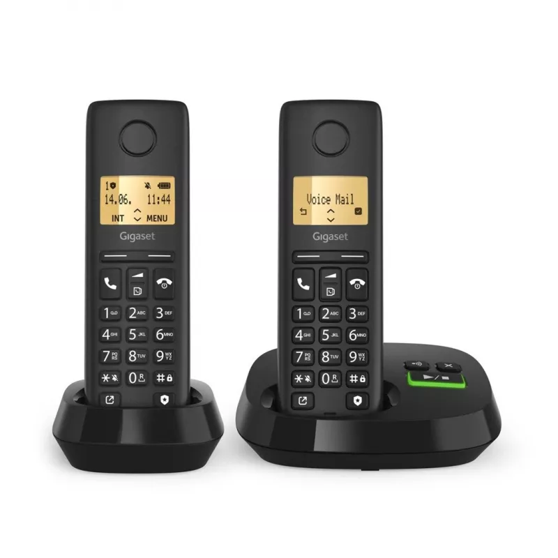 Bezvadu analogais/DECT telefons Gigaset PURE 100A Duo — 2 klausules, skaļrunis, zvanītāja ID, 1,5 collu ekrāns, melns