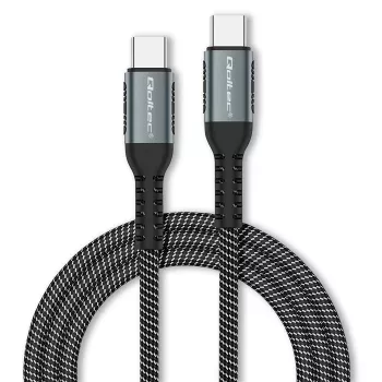 Qoltec USB 2.0 kabelis Type C uz Type C 100W QC 3.0 PD 1m Melns