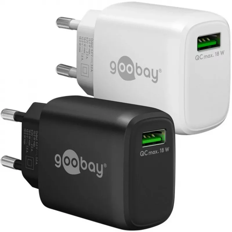 USB-A QC ātrais lādētājs (18 W) (melns)