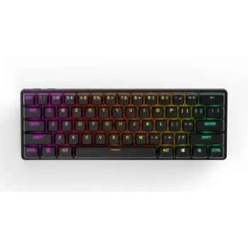 Mehāniskā spēļu tastatūra STEELSERIES Apex Pro Mini Wireless — 60% formfaktors, USB + RF bezvadu + Bluetooth, QWERTY US, Melna