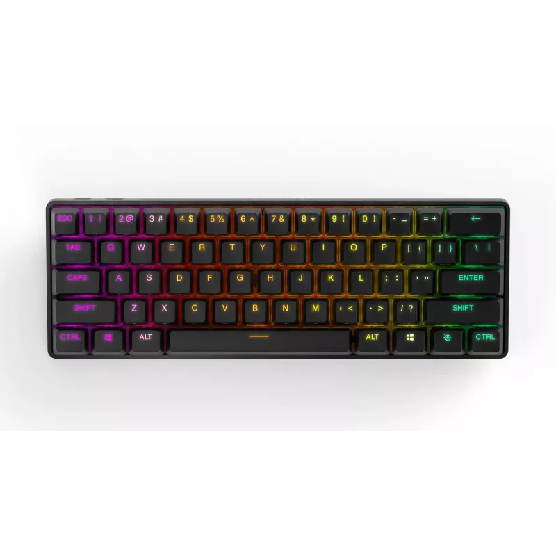Mehāniskā spēļu tastatūra STEELSERIES Apex Pro Mini Wireless — 60% formfaktors, USB + RF bezvadu + Bluetooth, QWERTY US, Melna