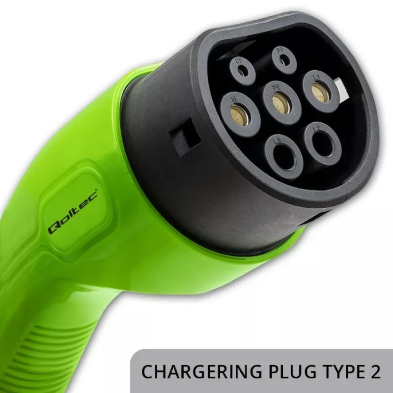 Qoltec Mobilais EV Auto Lādētājs Regulējams 2in1 Type2 | 7kW | 230V | CEE 3 PIN | Wi-Fi | LCD | Pārnēsājams | Wallbox | 5m
