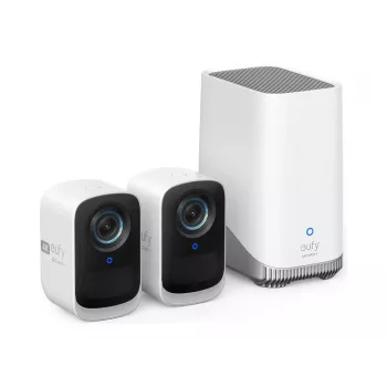 Eufy Security S300 EufyCam 3C 2-Kameras Komplekts Āra Novērošanas Kamera Bezvadu, 4K Kamera, Paplašināma Vietējā Uzglabāšana līdz 16TB, Sejas Atpazīšanas AI