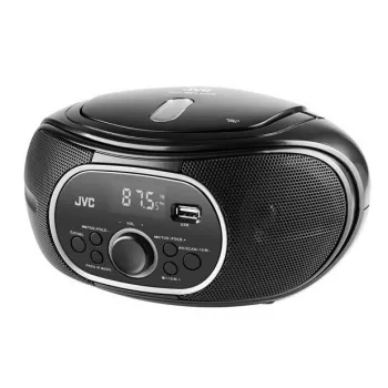 Portatīvais CD atskaņotājs JVC RD‑E221B — melns, CD/MP3, kasešu magnetofons, USB atskaņošana, FM radio, AUX, baterija/tīkla barošana