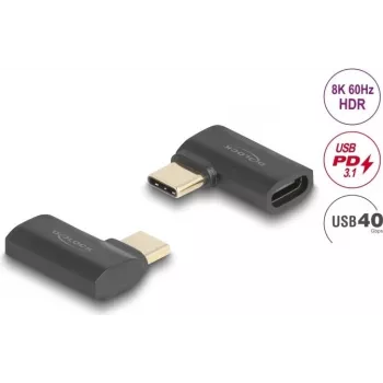 USB Pievienotājs DeLOCK 60245, 40 Gbps, USB Type-C, PD 3.1, 240 W, leņķveida