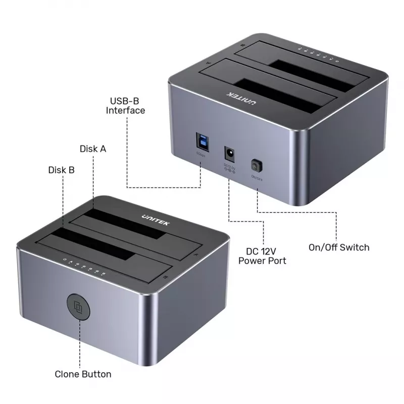 Unitek klonēšanas stacija 2X SATA 2,5/3,5 USB 5 Gb/s