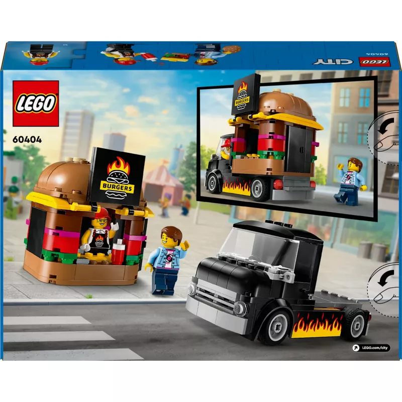 LEGO City Burger Furgons Bērniem no 5 Gadiem - Pārtikas Kravas Auto Ar Virtuvi Un Figūriņām