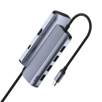 USB-C centrmezgls Cudy UH500 — USB 3.2 Gen 1 Type-C resursdators, 6 porti ar USB 3.2 Gen 1 Type-A un HDMI, 5000 Mbit/s, Pelēks/Sudrabs