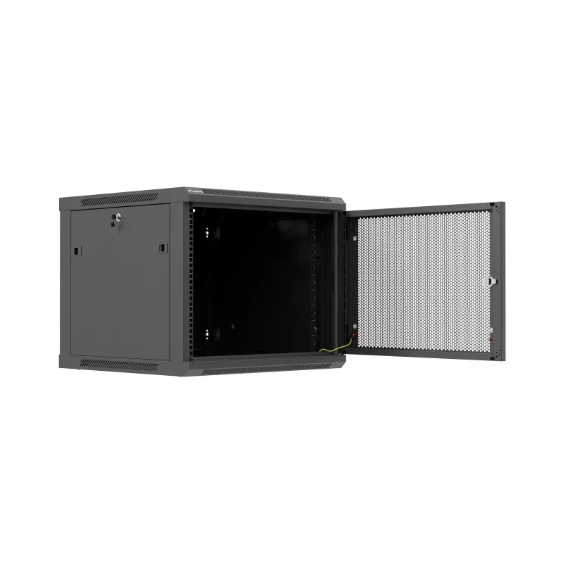 Sienas stiprinājuma 19 inch skapis 9U 600x600 mm melns ar perforētām durvīm