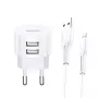 usams Charger T20 2x USB 2.1A ar Lightning kabeli — kompakts sienas lādētājs