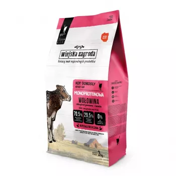 WIEJSKA ZAGRODA Monoprotein Beef sausā barība kaķiem - 3kg