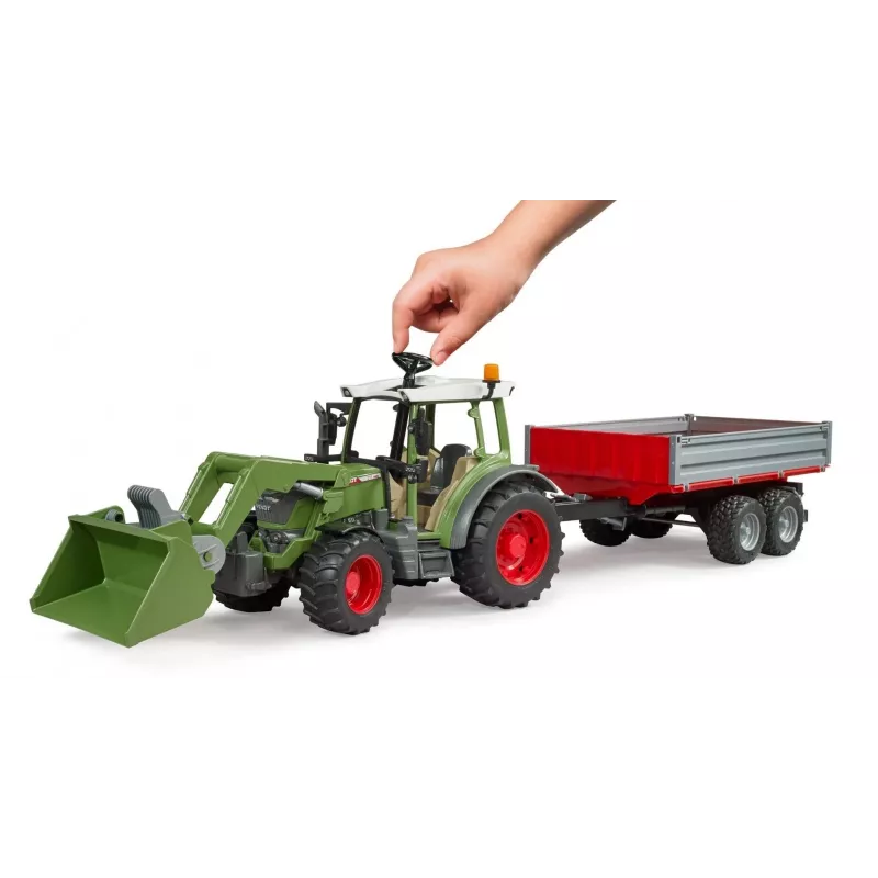Rotaļlietu traktors BRUDER Fendt Vario 211 ar frontālo iekrāvēju un sānu piekabi