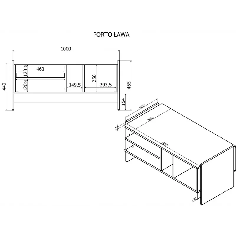 Cama PORTO bench/table 100x50x46 oak/Melns