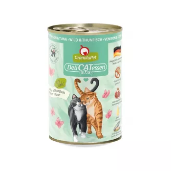 Slapjā barība kaķiem Fox4Pets Granatapet DeliCATessen Brieža gaļa & Tuncis 400 g, pilnvērtīga pieaugušo barība, 78% mitrums