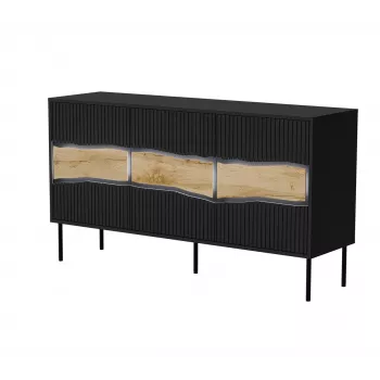 Kumode INSERTO 3D 143.5×40×80 cm melna ar LED, skaidu plātne, 16 mm rāmis