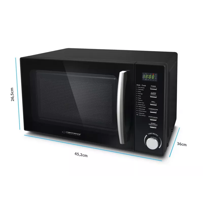 Kombinētā mikroviļņu krāsns ESPERANZA COCINERO 1200 W, 20 L, grils 900 W, LED displejs, novietojama uz galda, melna