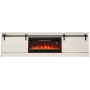 TV skapis ar elektrisko kamīnu Cama Meble GRANERO modelis RTV GRANERO + KOM B/B, 200x56.7x35 cm, balts/spīdīgi balts, 2 durvis, 2 plaukti, MDF/skaidu plātne