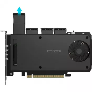 ICY DOCK MB204MP-1B mobilā plaukta adaptera karte — 4 × M.2 NVMe SSD karstā nomaiņa