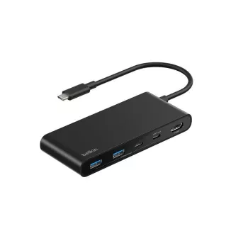Belkin Connect USB-C centrmezgls, USB Type-C, HDMI, USB 2.0 Type-A, USB 3.2 Gen 1 Type-C, MicroSD, SD, melns, apaļš kabelis, 0,2 m