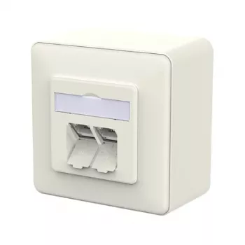 Metz Connect 130D380002-I E-DAT C6A IDC virsmas montāžas kontaktligzda ar 2 portiem, tīri balta