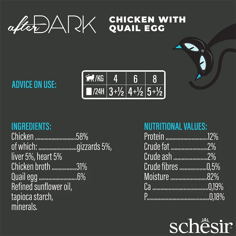Slapjš kaķu barības buljons Agras Pet Foods Schesir after Dark Complete Brühe 80 g — vistas gaļa, bezglutēna, pieaugušiem kaķiem