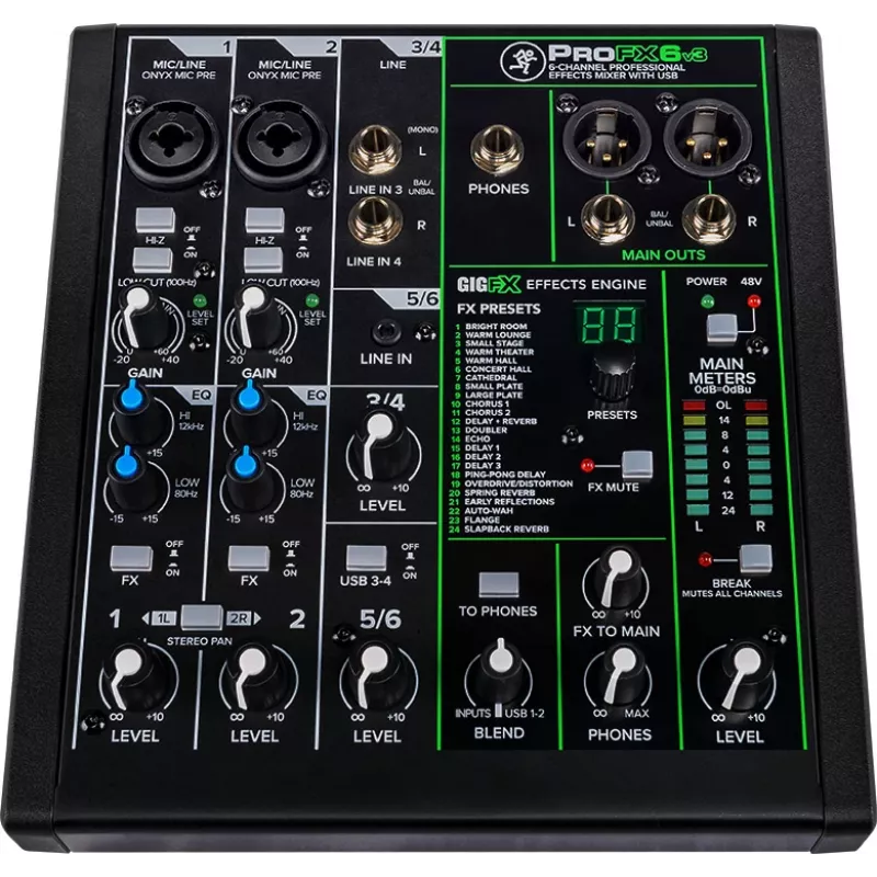 Mikseris Mackie ProFX6v3 kompakts 6-kanālu analogs mikseris ar USB interfeisu