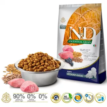 FARMINA N&D Ancestral Grain Puppy Medium&Maxi Lamb - sausā barība suņiem - 12 kg