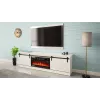 TV skapis ar elektrisko kamīnu Cama Meble GRANERO modelis RTV GRANERO + KOM B/B, 200x56.7x35 cm, balts/spīdīgi balts, 2 durvis, 2 plaukti, MDF/skaidu plātne