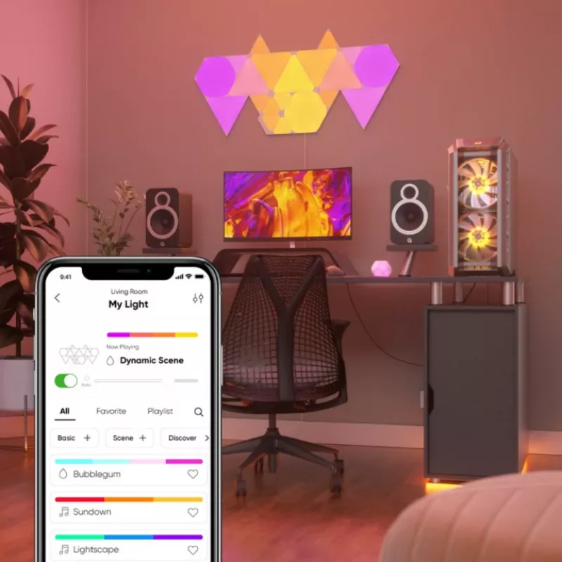 Nanoleaf NL47-0002TW-9PK trīsstūrveida LED paneļu gaismas komplekts — 9 RGB sienas paneļi, balts