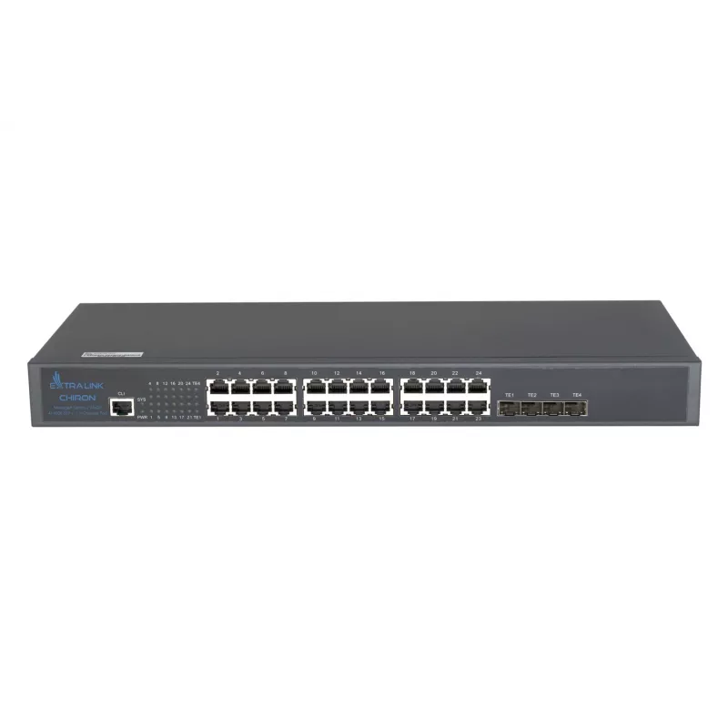 Pārvaldāms slēdzis Extralink Chiron 24x RJ45 1000Mb/s 4x SFP+ L3
