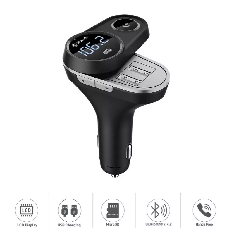 Tellur FMT-B5 auto FM raidītājs ar Bluetooth, melnā krāsā