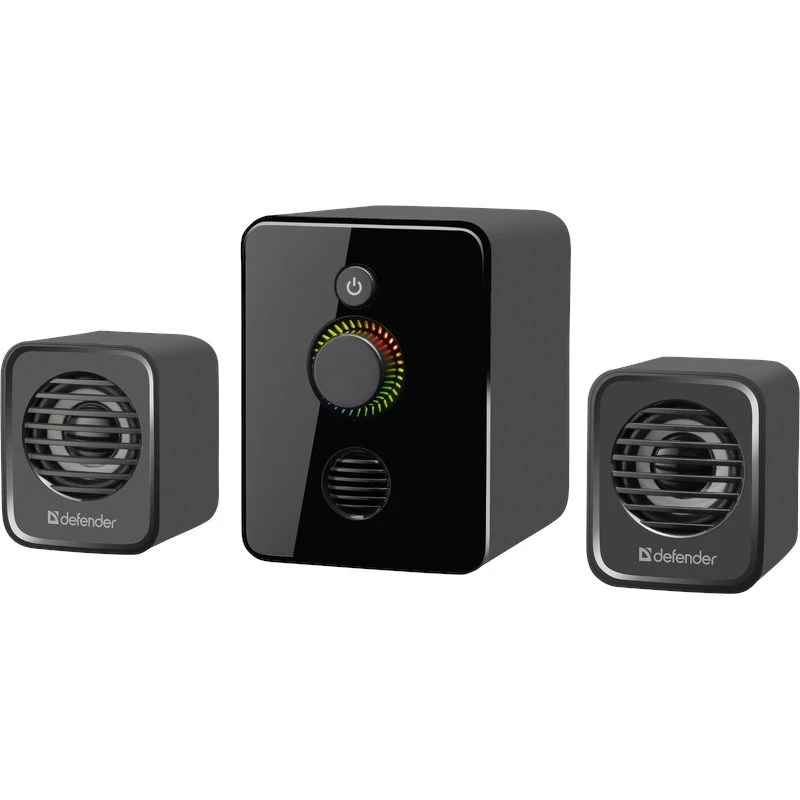 Defender V12 65212 2.1 datora skaļruņu sistēma, 11 W, 5 W basu skaļrunis, USB barošana, LED apgaismojums, melna, 115 x 130 x 223 mm